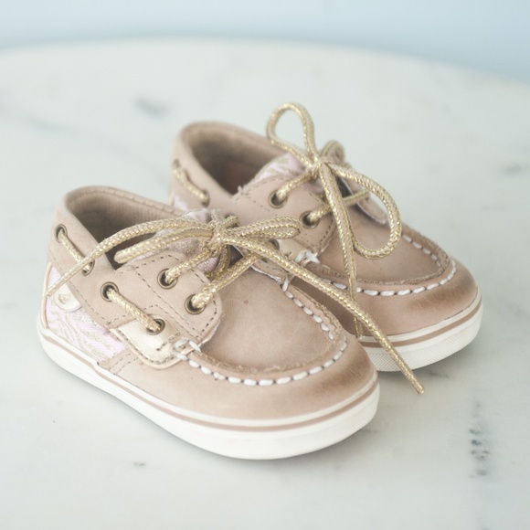Sperry Baby Girls 2M Pink Tan Bluefish Crib Shoes - Picture 5 of 12